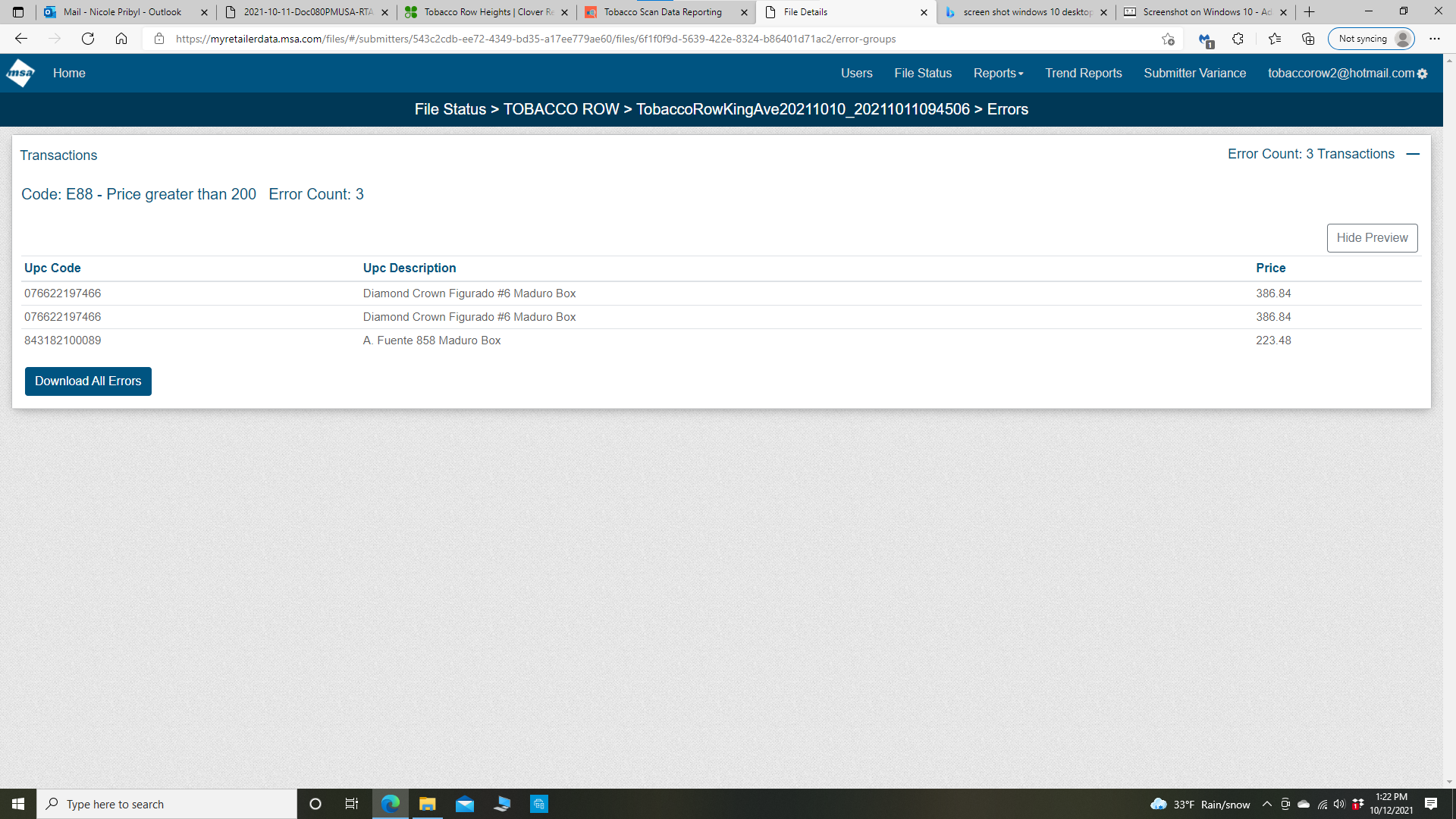 What to do with Process with Errors Message from MSAi for RJ Reynolds?